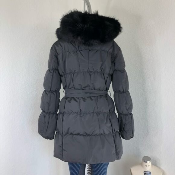 PRADA Down Puffer Belted Coat Raccoon Fur Hood Jacket - Picture 3 of 16